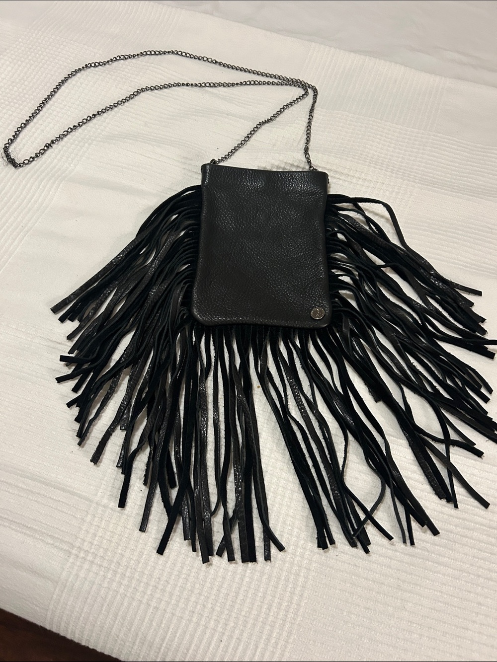 Leatherock Black Leather Fringe Crossbody with Chain Strap